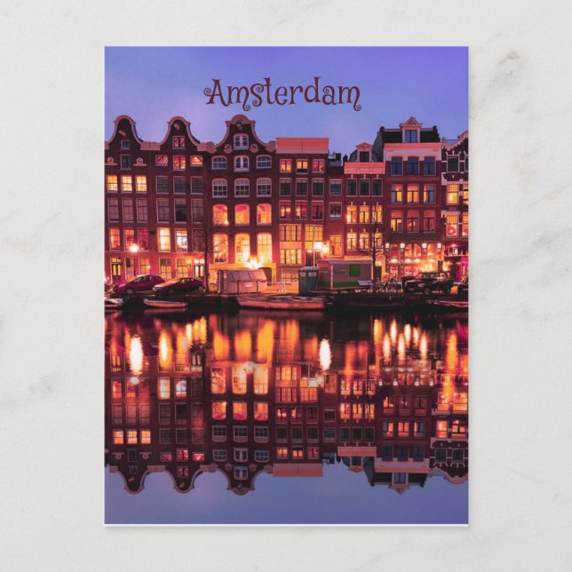 Amsterdam Row Houses on Canal Postcard (Front)