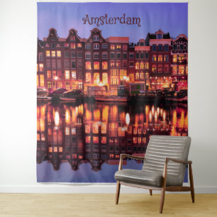 Amsterdam Row Houses on Canal Tapestry