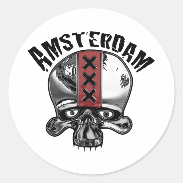 Amsterdam Skull 2 Chrome Classic Round Sticker (Front)