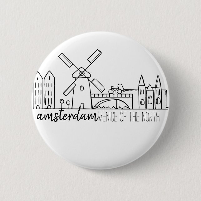 Amsterdam Skyline 6 Cm Round Badge (Front)