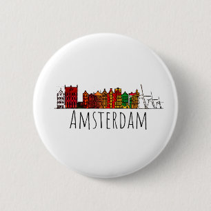 Amsterdam Skyline Holland Love Travel Destination 6 Cm Round Badge