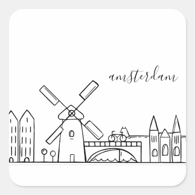 Amsterdam Skyline Square Sticker (Front)