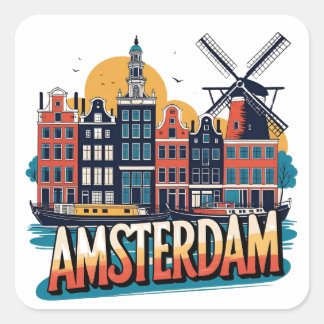Amsterdam Skyline Square Sticker