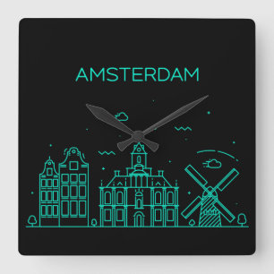 Amsterdam skyline square wall clock