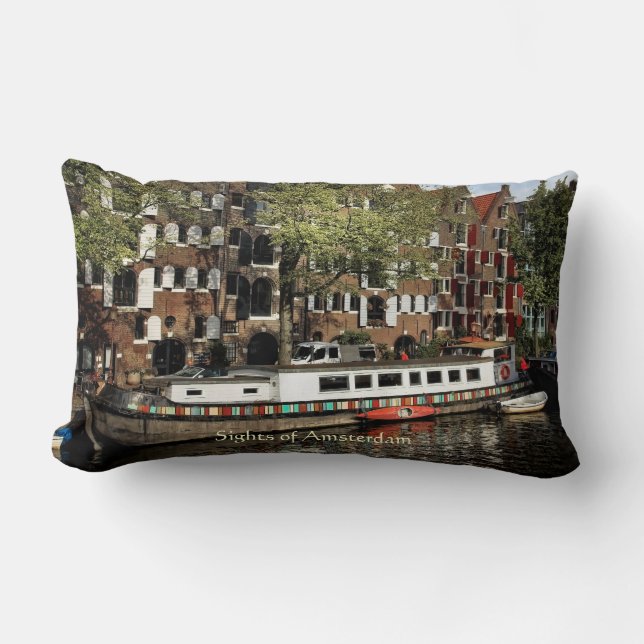 Amsterdam Souvenir - Canal Barge Memories Lumbar Cushion (Front)