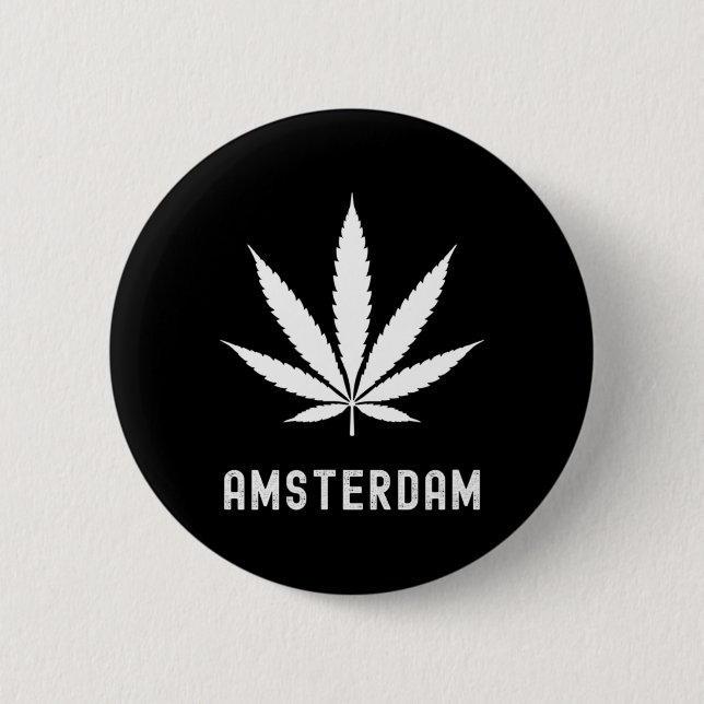 Amsterdam Stoner Pot Leaf Travel Vacation  6 Cm Round Badge (Front)