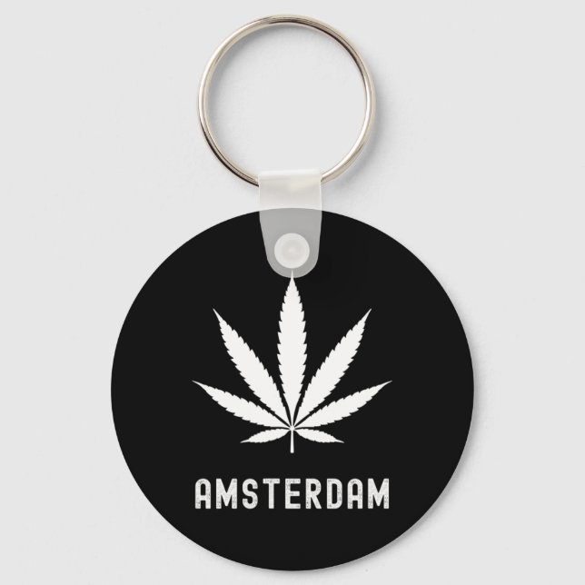 Amsterdam Stoner Pot Leaf Travel Vacation  Key Ring (Front)