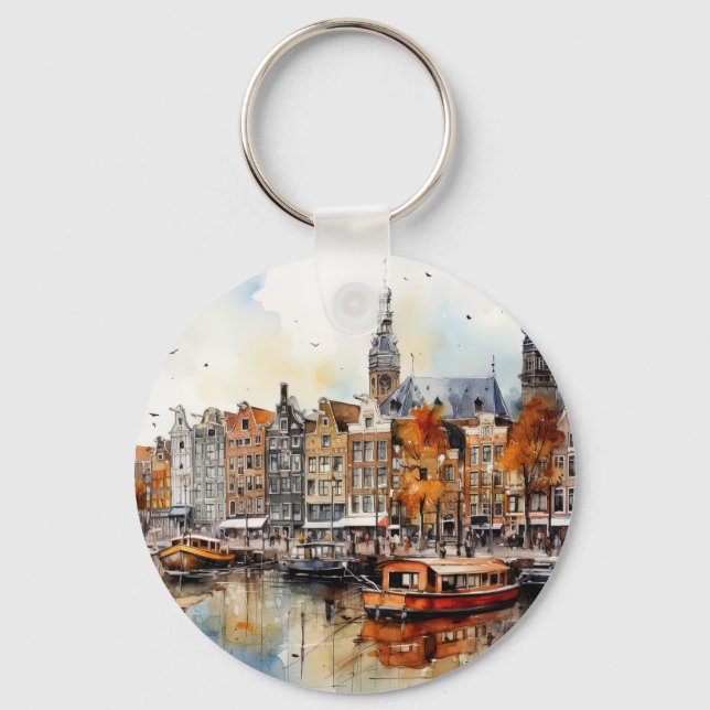 Amsterdam, Stretched Print Key Ring (Front)