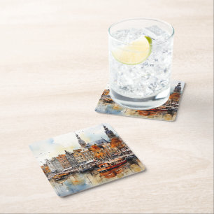 Amsterdam, Stretched Print Square Paper Coaster