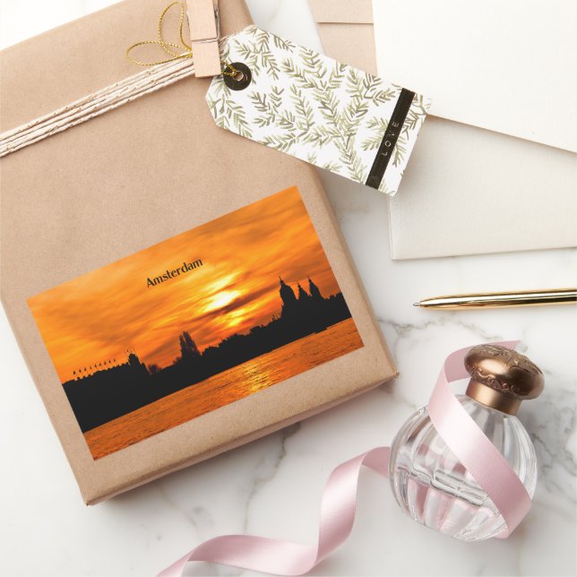 Amsterdam sunset silhouette rectangular sticker (Gifting)