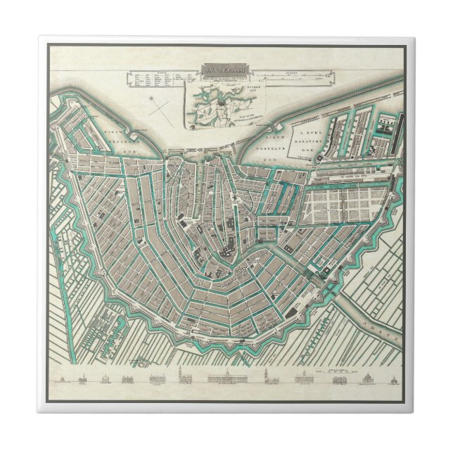 Amsterdam, The Netherlands • Antique City Plan Map Ceramic Tile (Front)