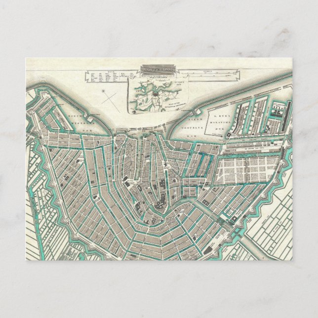 Amsterdam, The Netherlands • Antique City Plan Map Postcard (Front)