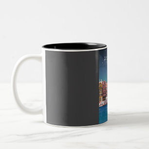 Amsterdam The Netherlands Travel Poster at Night   Two-Tone Coffee Mug