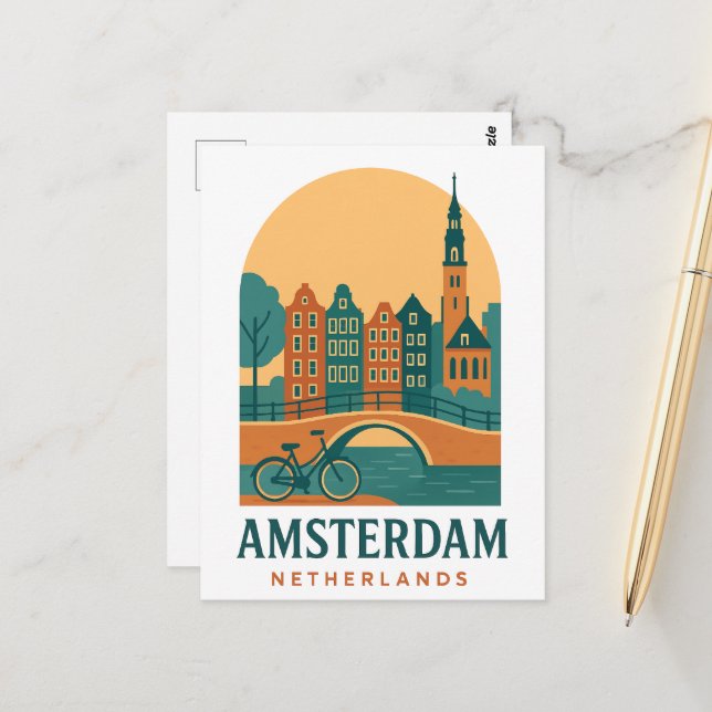 Amsterdam Travel Postcard - Vintage Dutch City (Front/Back In Situ)