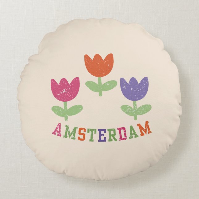 Amsterdam Tulips Round Cushion (Front)