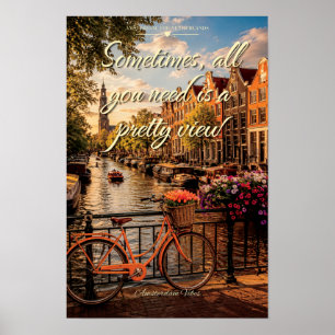 Amsterdam Vibes Canal Bicycle Tulips Scenic Art Poster