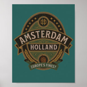 Amsterdam vintage holland retro label beer distres poster