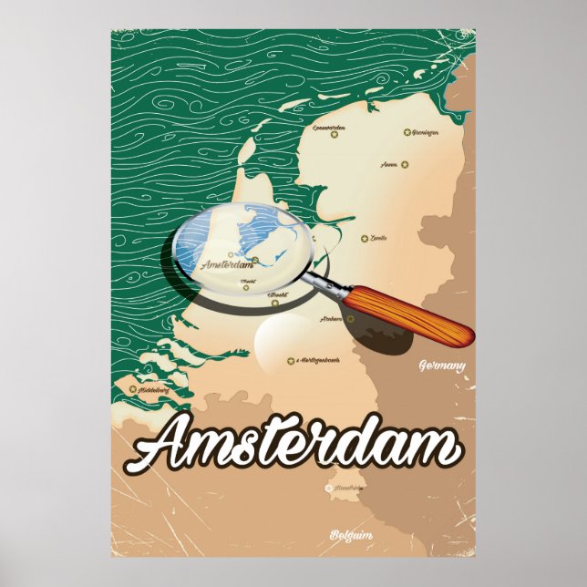 Amsterdam vintage map vacation poster (Front)