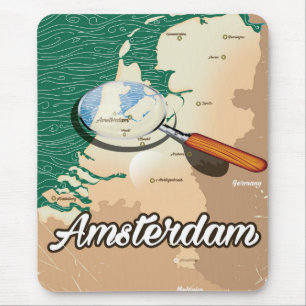 Amsterdam vintage map vacation poster mouse pad