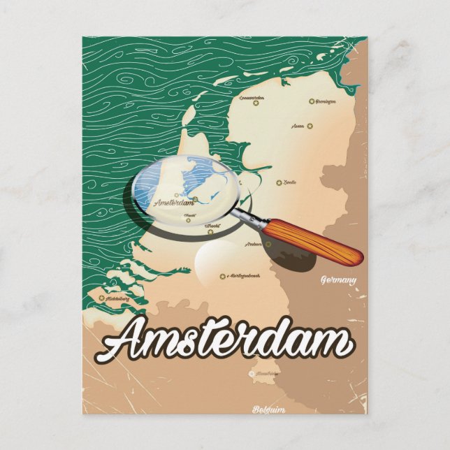 Amsterdam vintage map vacation poster postcard (Front)