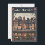 Amsterdam vintage postcard<br><div class="desc">Explore the charm of Amsterdam with this vintage minimalistic postcard. Featuring iconic elements such as the city’s picturesque canals,  historic gabled houses,  and classic bicycles,  the design uses clean lines and subtle hues to evoke a timeless elegance. Perfect for collectors,  travelers,  and fans of Amsterdam’s unique allure.</div>