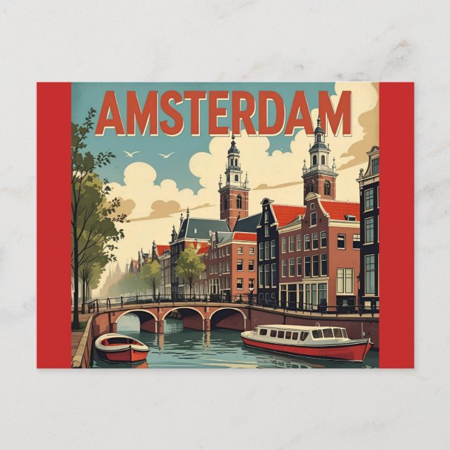 Amsterdam Vintage Skyline  Postcard (Front)