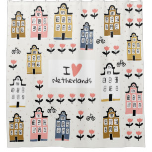 Amsterdam Vintage: Traditional City Illustration Shower Curtain