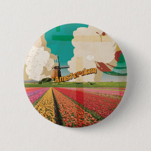Amsterdam Vintage Travel Poster 6 Cm Round Badge