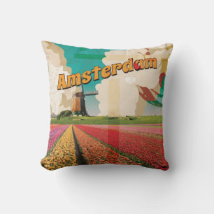 Amsterdam Vintage Travel Poster Cushion