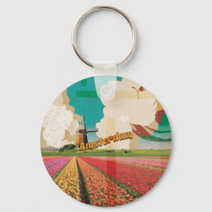 Amsterdam Vintage Travel Poster Key Ring
