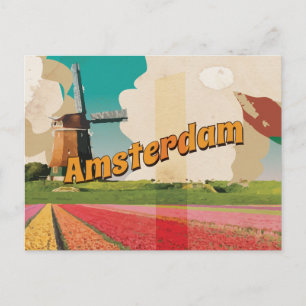 Amsterdam Vintage Travel Poster Postcard