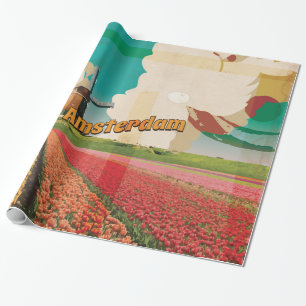 Amsterdam Vintage Travel Poster Wrapping Paper
