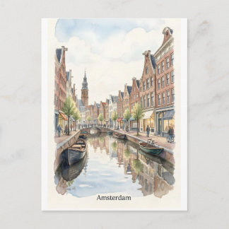 Amsterdam watercolor art postcard