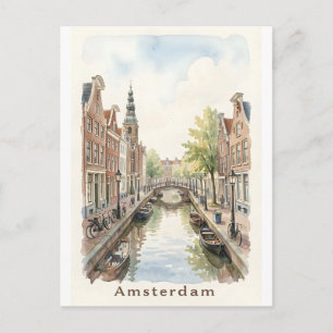 Amsterdam watercolor art postcard