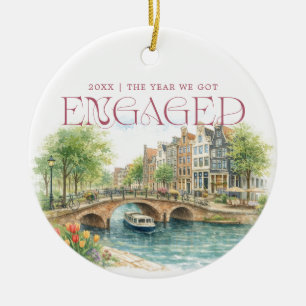 Amsterdam Watercolor Engagement Photo Ceramic Ornament