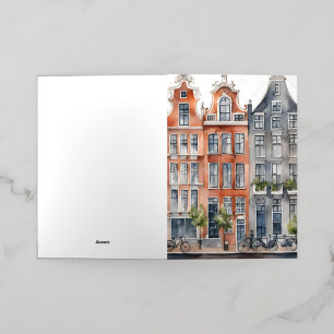 Amsterdam watercolor painting foil greeting card