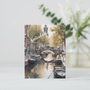 Amsterdam watercolor painting postcard