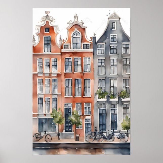 Amsterdam watercolor painting poster (Front)