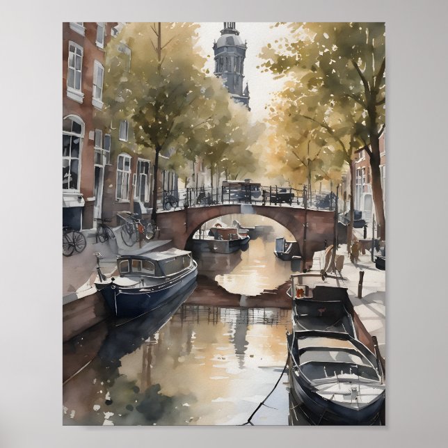 Amsterdam watercolor painting poster (Front)