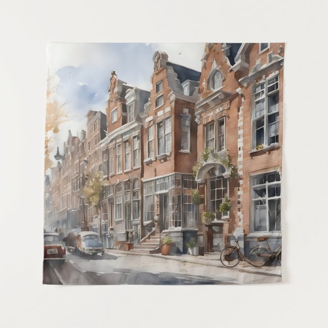 Amsterdam watercolor painting tapestry (Front)