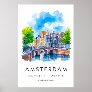Amsterdam Watercolor Vintage National Poster Ski
