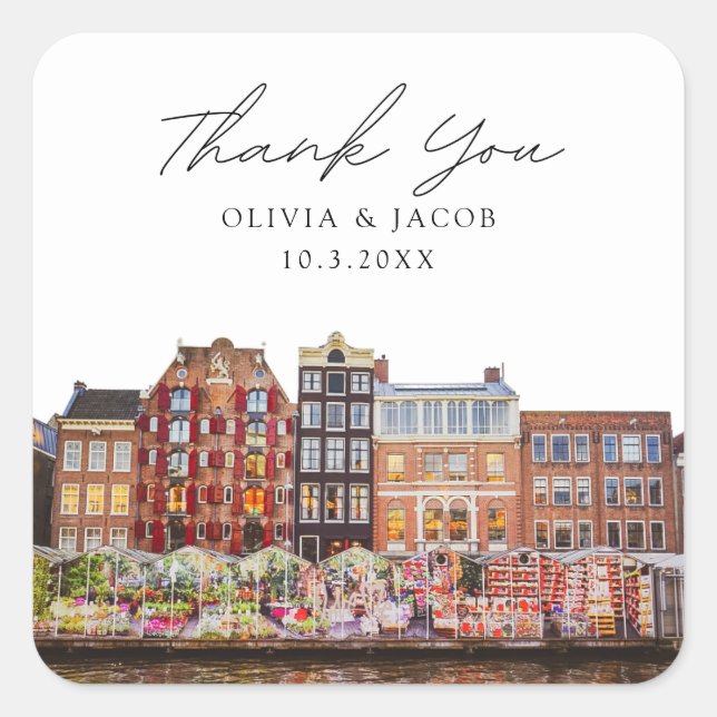 Amsterdam Wedding Flower Market Thank You Square Sticker (Front)