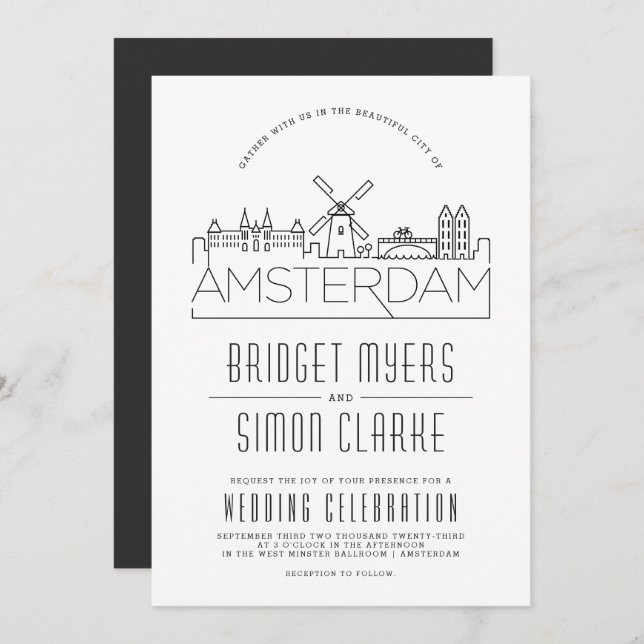 Amsterdam Wedding | Skyline Invitation (Front/Back)