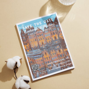 Amsterdam Wedding Travel Poster Style QR Code Save The Date