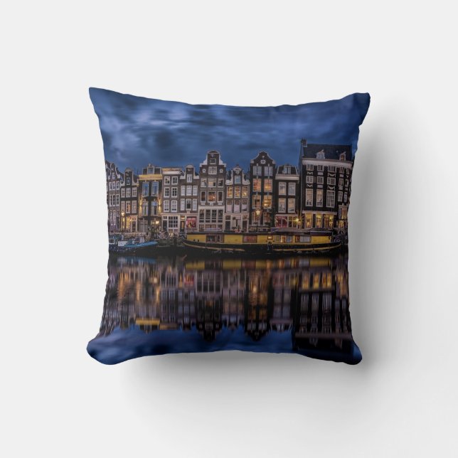 Amsterdam with Canals at Dusk Cushion (Front)