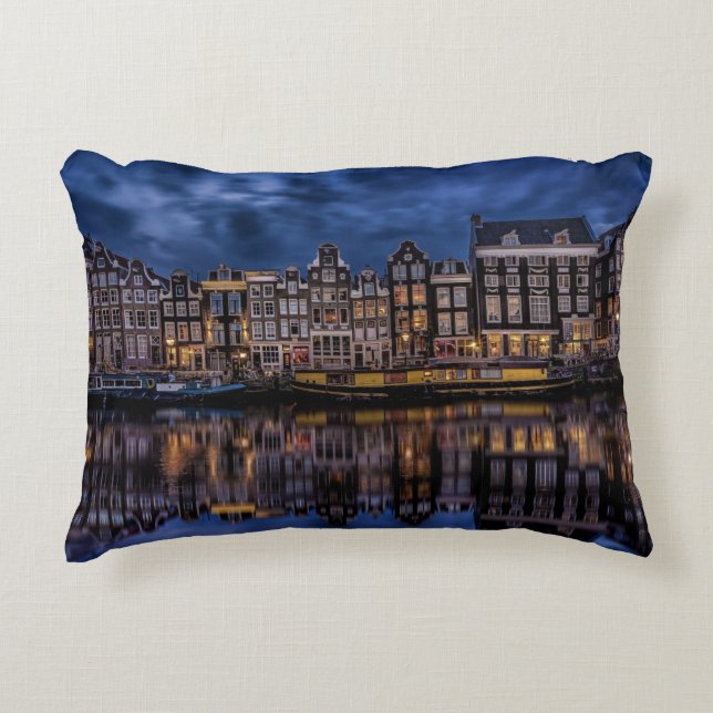 Amsterdam with Canals at Dusk Decorative Cushion (Front)