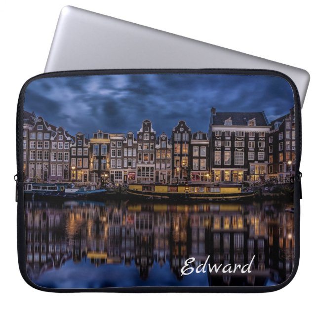 Amsterdam with Canals at Dusk Laptop Sleeve (Front)