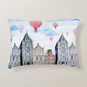Amsterdam with hot air balloon decorative cushion