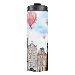 Amsterdam with hot air balloon thermal tumbler