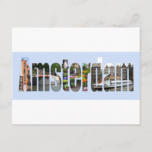 Amsterdam with tourist sights in letters postcard (Front)